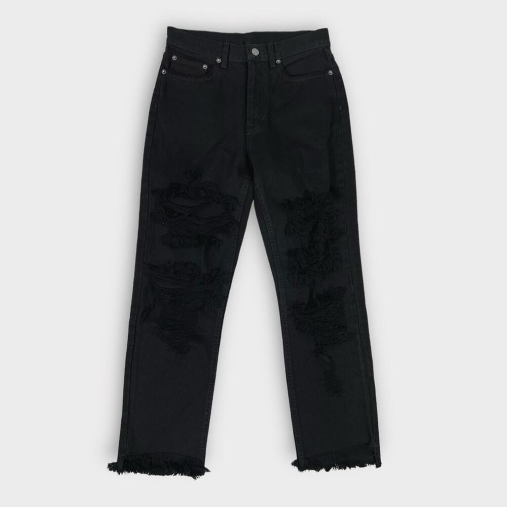 Carmar Emelia High Rise Straight Leg Raw Hem Distressed Black Jeans Size 27